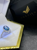 PREORDER - Sea.Blue Colour Moissanite ring 4.5ct 8x12mm oval Moissanite. 925 Sterling Silver Engagement Ring - Précieux Suprême 
