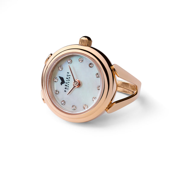 Rose gold watch with white gold ring on sale
