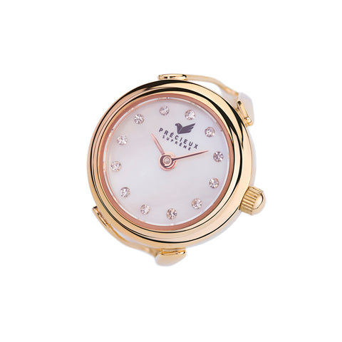 "Aesthetic” Rose Gold Ring watch with a white mother of pearl dial |Précieux Suprême - Précieux Suprême 